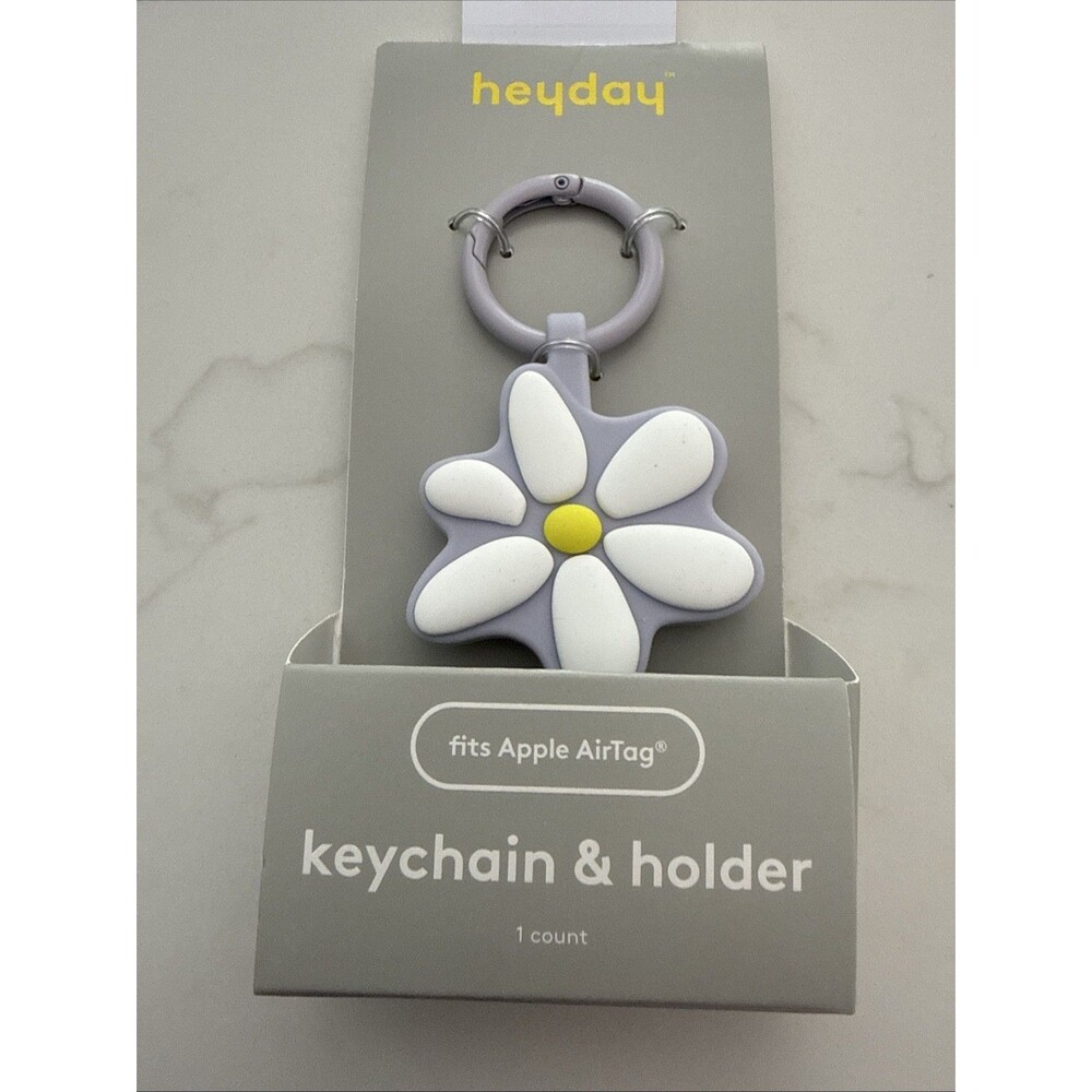 HEYDAY Keychain & Holder Fits Apple AirTag LAVENDAR WHITE DAISY